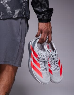 adidas Running Adizero Evo SL sneakers in light gray and red